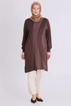 Behrem Boncuk İşlemeli Tunik- LYN04430 Kahve