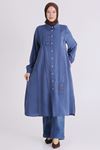 Behrem İşlemeli Tunik - LYN04406 İndigo