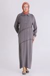 Behrem Fırfır Detaylı Elbise- LYN04409 Duman Gri