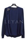 Fuat Gürşen Broşlu Şifonlu Bluz- LYN04501 Lacivert