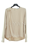 Fuat Gürşen Broşlu Şifonlu Bluz- LYN04501 Bej