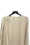 Fuat Gürşen Broşlu Şifonlu Bluz- LYN04501 Bej