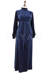 Orhan Store Kolları Detaylı Elbise- LYN04505 Lacivert