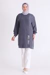 Behrem İşleme ve Qupra Detaylı Tunik- LYN04565 Lacivert