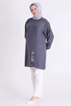 Behrem İşleme ve Qupra Detaylı Tunik- LYN04565 Lacivert
