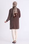 Behrem İşleme ve Qupra Detaylı Tunik- LYN04565 Kahve