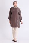 Behrem İşleme ve Qupra Detaylı Tunik- LYN04565 Kahve