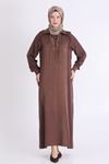 Behrem Önü Taş İpli Qupra Elbise- LYN04568 Kahve