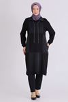 Behrem Parçalı Yakası İpli Tunik- LYN04584 Siyah