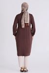 Behrem Parçalı Yakası İpli Tunik- LYN04584 Kahve