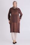 Behrem Parçalı Yakası İpli Tunik- LYN04584 Kahve