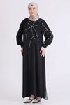 Behrem İncili Taşlı Elbise- LYN04591 Siyah