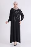 Behrem İncili Taşlı Elbise- LYN04591 Siyah