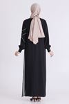 Behrem İncili Taşlı Elbise- LYN04591 Siyah