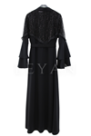 Orhan Store Omzu İşlemeli Abaya Takım- LYN04601 Siyah