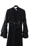 Orhan Store Omzu İşlemeli Abaya Takım- LYN04601 Siyah