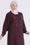 Behrem Jakarlı Düğmeli Elbise-LYN04613 Mürdüm