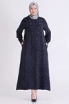 Behrem Jakarlı Düğmeli Elbise-LYN04613 Lacivert