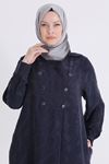 Behrem Jakarlı Düğmeli Elbise-LYN04613 Lacivert