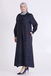 Behrem Jakarlı Düğmeli Elbise-LYN04613 Lacivert
