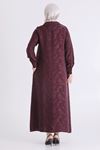 Behrem Jakarlı Düğmeli Elbise-LYN04613 Mürdüm