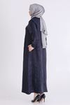 Behrem Jakarlı Düğmeli Elbise-LYN04613 Lacivert