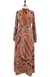 Orhan Store Desenli Elbise-LYN04641 Taba