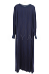 Defrina Dalgalı Jakarlı Qupra Elbise- LYN04652 Lacivert