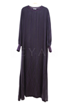 Defrina Dalgalı Jakarlı Qupra Elbise- LYN04652 Mürdüm