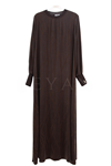 Defrina Dalgalı Jakarlı Qupra Elbise- LYN04652 Kahve