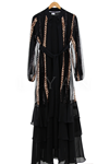 Pul Payet Detaylı Abaya Takım- LYN01214   Siyah-Bakır