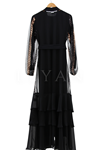 Pul Payet Detaylı Abaya Takım- LYN01214   Siyah-Bakır