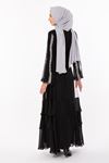 Pul Payet Detaylı Abaya Takım- LYN01214   Siyah-Gümüş