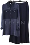 Orhan Store İşlemeli Qupra Takım-LYN04693 Lacivert