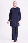 Behrem Taş İşlemeli Tunik-LYN04698 Lacivert