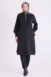 Behrem Nervür Detaylı Tunik-LYN04704 Siyah