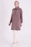Behrem Yakası Çıtçıtlı Tunik-LYN04729 Kakao