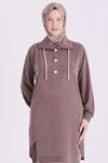 Behrem Yakası Çıtçıtlı Tunik-LYN04729 Kakao