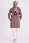 Behrem Yakası Çıtçıtlı Tunik-LYN04729 Kakao