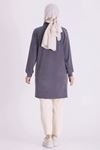 Behrem Yakası Çıtçıtlı Tunik-LYN04729 Duman Gri