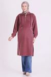 Behrem Yakası Fermuarlı Tunik-LYN04730 Mürdüm