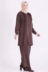 Behrem Deri Ve Kürk Detaylı Takım-LYN04739 Koyu Kahve