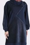 Behrem Kadife Detaylı Tunik-LYN04734 Lacivert