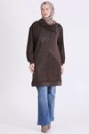 Behrem Kadife Detaylı Tunik-LYN04734 Kahve
