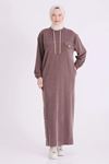 Behrem Cep Detaylı Dikişli Elbise-LYN04743 Kahve