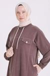 Behrem Cep Detaylı Dikişli Elbise-LYN04743 Kahve