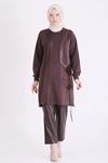 Behrem Deri Detaylı Tunik-LYN04742 Koyu Kahve