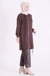 Behrem Deri Detaylı Tunik-LYN04742 Koyu Kahve