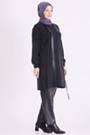 Behrem Deri Detaylı Tunik-LYN04742 Siyah
