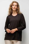 Mutlu Ertan Kare Taşlı Sıfır Yaka Bluz-LYN04756 Kahve
